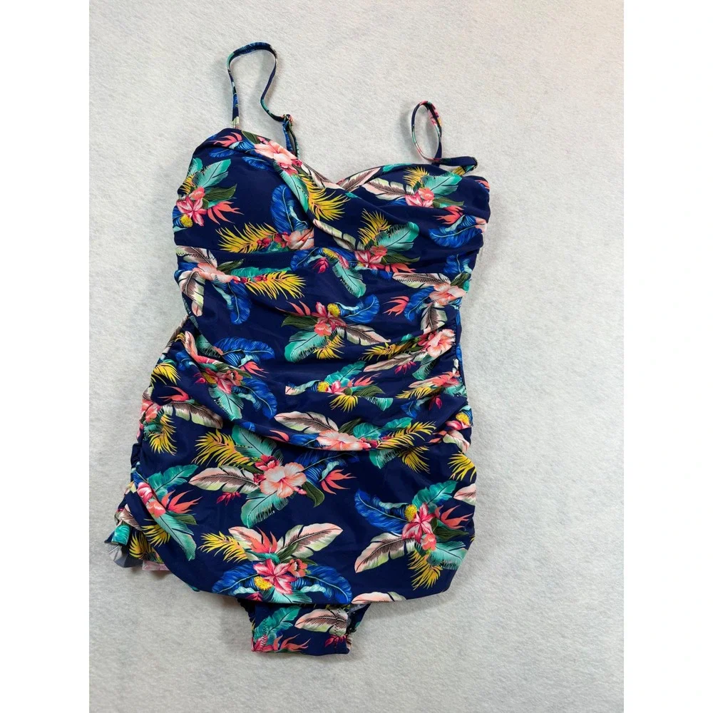 Shore Shapes Women Blue Tropical Floral One Piece Swimsuit Size 8 NWT 2305-23B